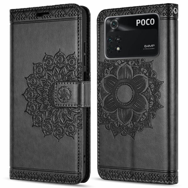Handyhülle Hülle für Xiaomi POCO M4 Pro 4G, Handy Tasche Schutz Flip Case Schale Schwarz