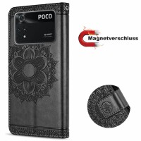Handyhülle Hülle für Xiaomi POCO M4 Pro 4G, Handy Tasche Schutz Flip Case Schale Schwarz
