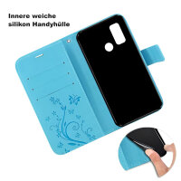 Huawei Handy Tasche Handyhülle Schutz Hülle Blumen Flip Cover Buch Case Etui Huawei P Smart 2020 Blau