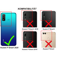 Huawei Handy Tasche Handyhülle Schutz Hülle Blumen Flip Cover Buch Case Etui Huawei P Smart 2020 Blau