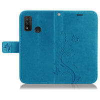 Huawei Handy Tasche Handyhülle Schutz Hülle Blumen Flip Cover Buch Case Etui Huawei P Smart 2020 Blau