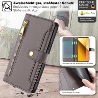 Handykette Xiaomi Hülle mit Band Handyhülle Kartenfächer PU Leder Umhängetasche Redmi Note 13 4G Grau
