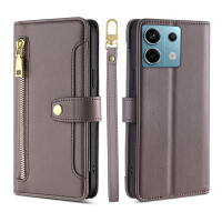 Handykette Xiaomi Hülle mit Band Handyhülle Kartenfächer PU Leder Umhängetasche Redmi Note 13 4G Grau