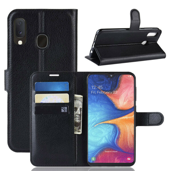 Handy Tasche für Samsung Galaxy Cover Case Buch Klapp Schutz Hülle Etui Wallet Samsung Galaxy A20e SM-A202 Schwarz