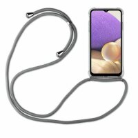Handy Hülle mit Band Schutzhülle Handykette Seil Silikon Handy Tasche mit Schnur Samsung Galaxy A32 5G SM-A326B Grau
