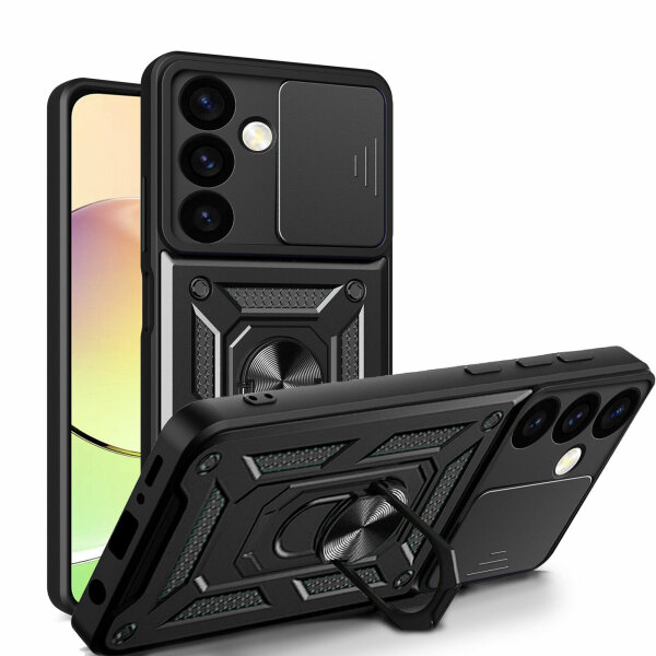 Outdoor Panzer Hülle für Samsung Galaxy S24+ mit Kameraschutz Ringhalter Bumper Schwarz