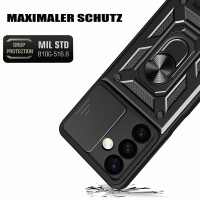 Outdoor Panzer Hülle für Samsung Galaxy S24+ mit Kameraschutz Ringhalter Bumper Schwarz