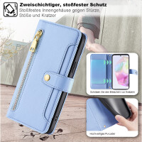 Handykette Samsung Hülle mit Band Handyhülle Kartenfächer PU Leder Umhängetasche Galaxy A35 Hellblau