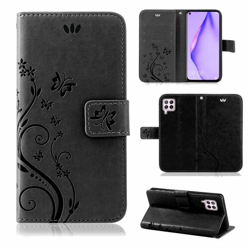 Huawei Handy Tasche Handyhülle Schutz Hülle Blumen Flip Cover Buch Case Etui Huawei P40 Lite Blau