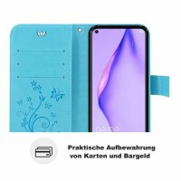 Huawei Handy Tasche Handyhülle Schutz Hülle Blumen Flip Cover Buch Case Etui Huawei P40 Lite Blau