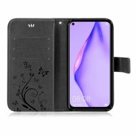 Huawei Handy Tasche Handyhülle Schutz Hülle Blumen Flip Cover Buch Case Etui Huawei P40 Lite Blau