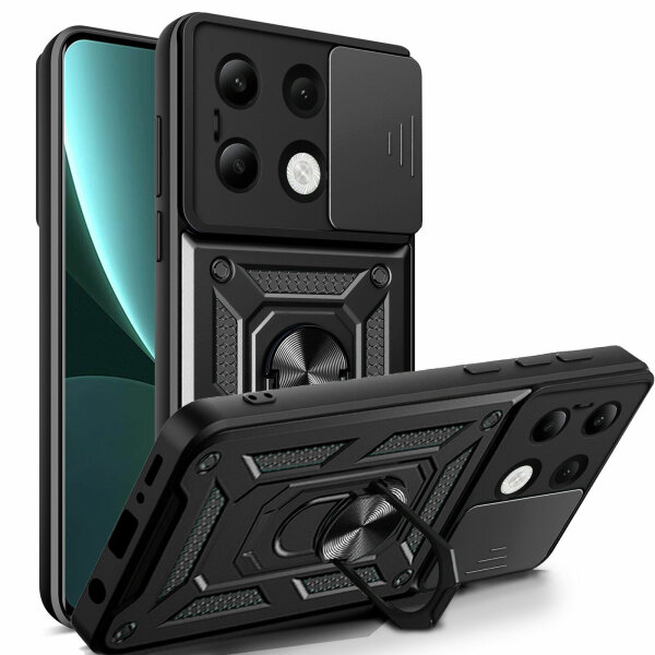 Outdoor Panzer Hülle Xiaomi Redmi Note 13 4G Handyhülle Kameraschutz Ringhalter  Schwarz