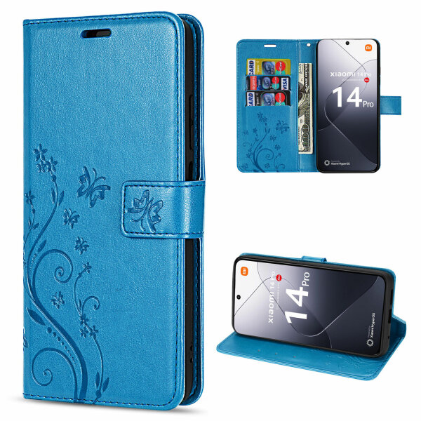 Hülle Xiaomi 14 Pro Handy Tasche Handyhülle Wallet Case Flip Cover Klapphülle Blau