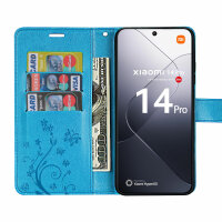 Hülle Xiaomi 14 Pro Handy Tasche Handyhülle Wallet Case Flip Cover Klapphülle Blau