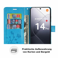Hülle Xiaomi 14 Pro Handy Tasche Handyhülle Wallet Case Flip Cover Klapphülle Blau