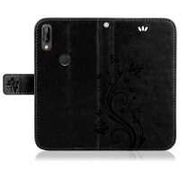 Huawei Handy Tasche Handyhülle Schutz Hülle Blumen Flip Cover Buch Case Etui Huawei P20 Lite Schwarz