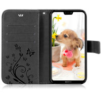 Huawei Handy Tasche Handyhülle Schutz Hülle Blumen Flip Cover Buch Case Etui Huawei P20 Lite Schwarz