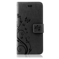 Huawei Handy Tasche Handyhülle Schutz Hülle Blumen Flip Cover Buch Case Etui Huawei P20 Lite Schwarz