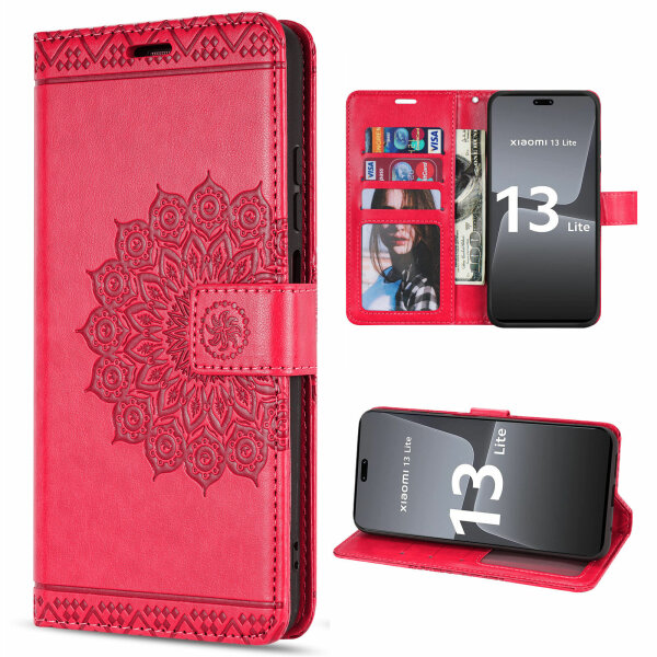 Hülle für Xiaomi 13 Lite Handyhülle Handy Tasche Klapphülle Wallet Case Etui Rot