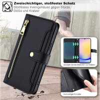 Handykette Samsung Hülle mit Band Handyhülle Kartenfächer PU Leder Umhängetasche Galaxy A25 Schwarz