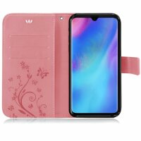 Huawei Handy Tasche Handyhülle Schutz Hülle Blumen Flip Cover Buch Case Etui Huawei P30 Lite Rosa