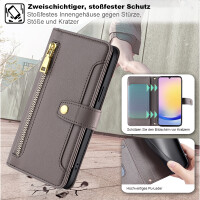 Handykette Samsung Hülle mit Band Handyhülle Kartenfächer PU Leder Umhängetasche Galaxy A25 Grau