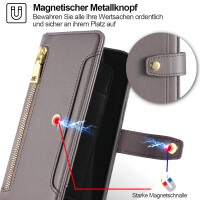Handykette Samsung Hülle mit Band Handyhülle Kartenfächer PU Leder Umhängetasche Galaxy A25 Grau