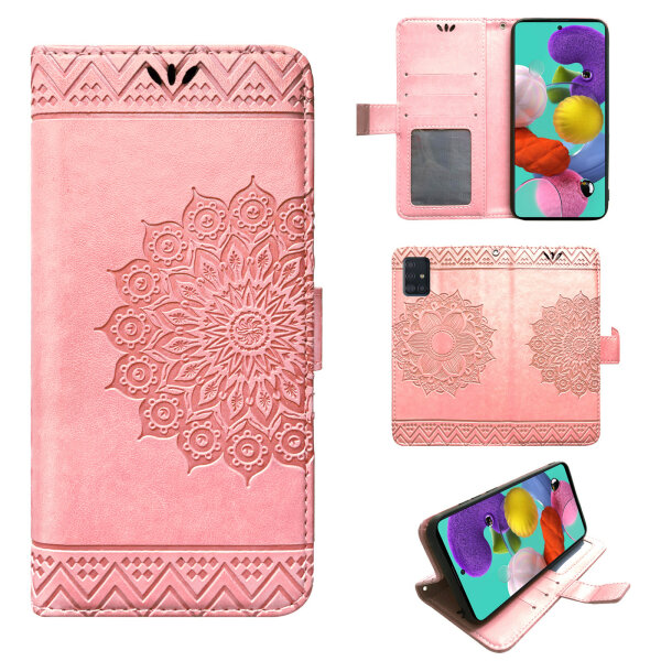 Handy Tasche für Samsung Galaxy A51 SM-A515 Hülle Case Buchhülle Klapphülle TPU Mandala Rosegold