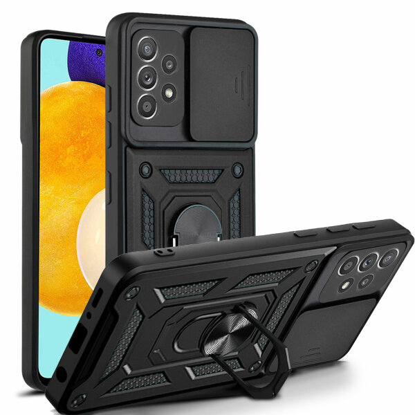 Outdoor Panzer Hülle für Samsung Galaxy A52 mit Kameraschutz Ringhalter Bumper Schwarz