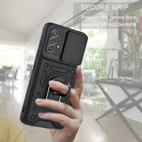 Outdoor Panzer Hülle für Samsung Galaxy A52 mit Kameraschutz Ringhalter Bumper Schwarz