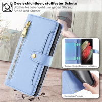 Handykette für Samsung Galaxy S21 Ultra – Handyhülle mit Band PU-Leder Hellblau