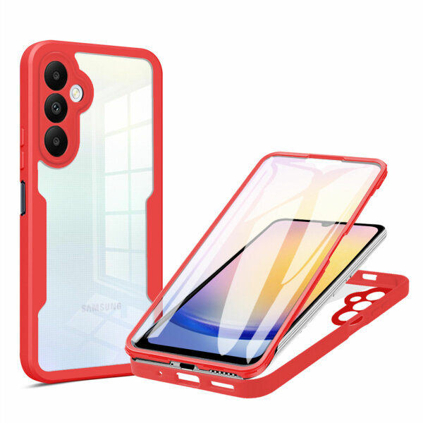 Handyhülle für Samsung Galaxy A25 – 360° Panzer Case mit Displayschutz Rot