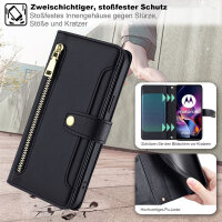 Handykette Motorola Hülle mit Band Handyhülle Kartenfächer Leder Umhängetasche Moto G54 Schwarz