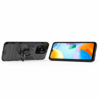 Xiaomi Redmi 10C, Hülle Schutzhülle Handyhülle Silikon Case 360° Drehbarer Ring Schwarz