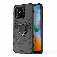Xiaomi Redmi 10C, Hülle Schutzhülle Handyhülle Silikon Case 360° Drehbarer Ring Schwarz