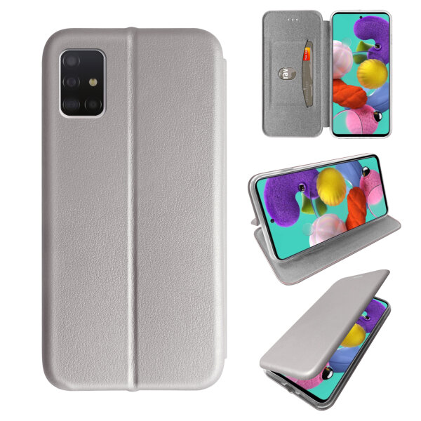 Handy Tasche für Samsung Galaxy A51 SM-A515 Hülle Case Buchhülle Klapphülle TPU Magnet Case Grau