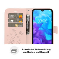 Huawei Handy Tasche Handyhülle Schutz Hülle Blumen Flip Cover Buch Case Etui Huawei Y5 2019 Rosegold