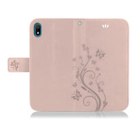 Huawei Handy Tasche Handyhülle Schutz Hülle Blumen Flip Cover Buch Case Etui Huawei Y5 2019 Rosegold