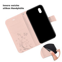 Huawei Handy Tasche Handyhülle Schutz Hülle Blumen Flip Cover Buch Case Etui Huawei Y5 2019 Rosegold