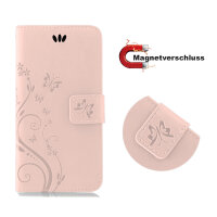 Huawei Handy Tasche Handyhülle Schutz Hülle Blumen Flip Cover Buch Case Etui Huawei Y5 2019 Rosegold