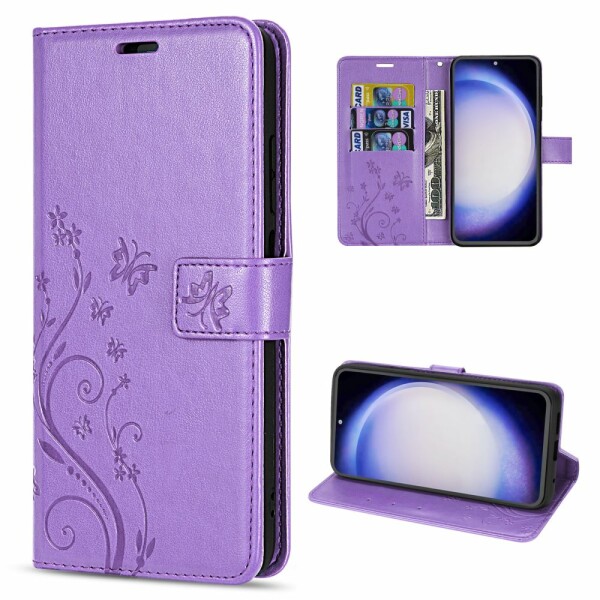 Hülle für Samsung Galaxy S23 FE Handy Tasche Case Schale Flip Cover Handyhülle Blume Lila