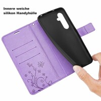 Hülle für Samsung Galaxy S23 FE Handy Tasche Case Schale Flip Cover Handyhülle Blume Lila