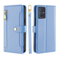 Handykette Motorola Hülle mit Band Handyhülle Kartenfächer Leder Umhängetasche Moto G14 Hellblau