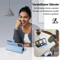 Handykette Motorola Hülle mit Band Handyhülle Kartenfächer Leder Umhängetasche Moto G14 Hellblau