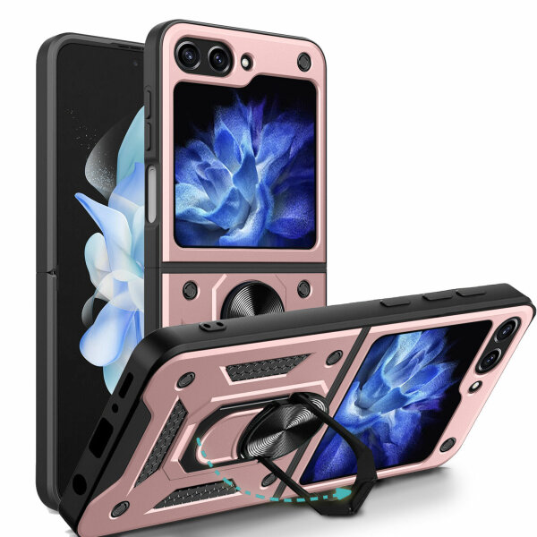 Outdoor Panzer Hülle für Samsung Galaxy Z Flip 5 mit Kameraschutz Ringhalter  Rosegold