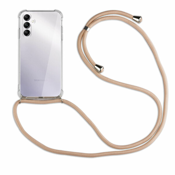 Handykette für Samsung Galaxy A14 Handyhülle mit Band Case Hülle mit Kordel Hand Beige / Braun