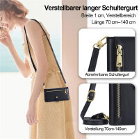 Handykette Samsung Hülle mit Band Handyhülle Kartenfächer PU Leder Umhängetasche Galaxy S23+ Schwarz