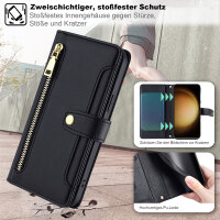 Handykette Samsung Hülle mit Band Handyhülle Kartenfächer PU Leder Umhängetasche Galaxy S23+ Schwarz