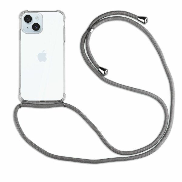 Handykette für Apple iPhone 15 Serie Hülle Handyhülle mit Band Hülle mit Kordel Grau iPhone 15