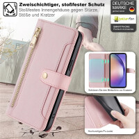 Handykette Samsung Hülle mit Band Handyhülle Kartenfächer PU Leder Umhängetasche Galaxy A34 Rosa